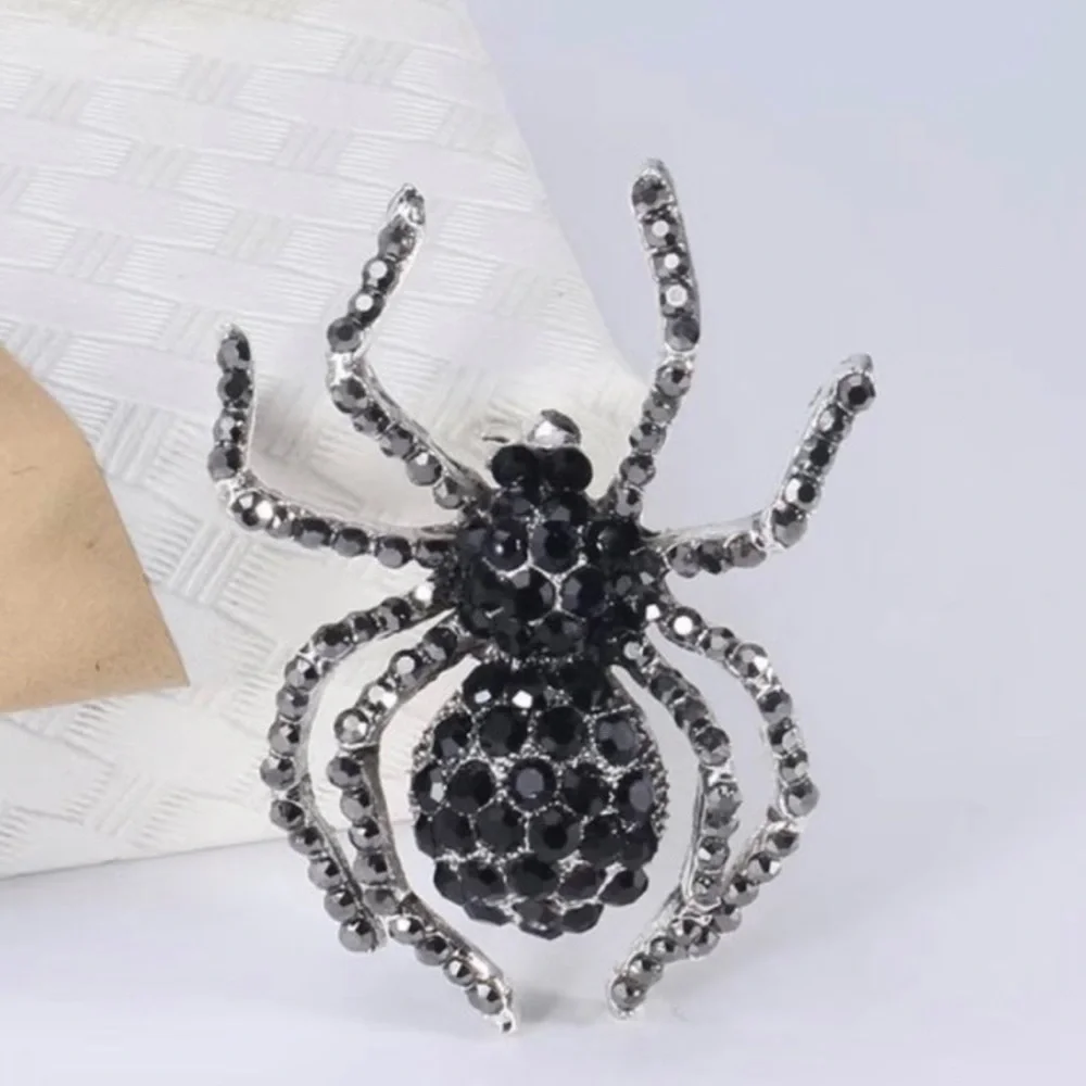 Spider silver plated/black Rhinestone Halloween Brooch Women Suit‎ Brooches Pin